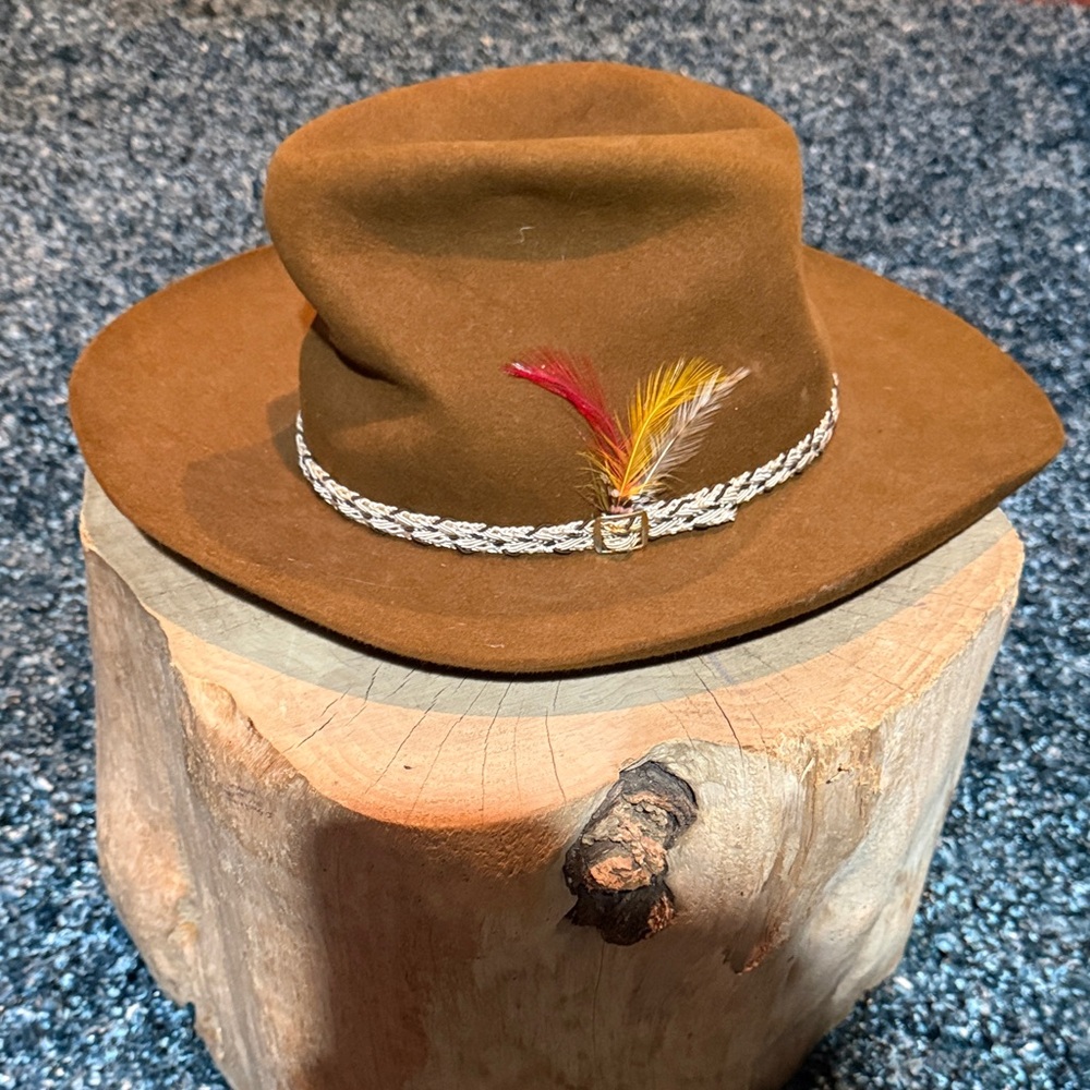 Stetson Brown hat with Braided Band & Feather Accent